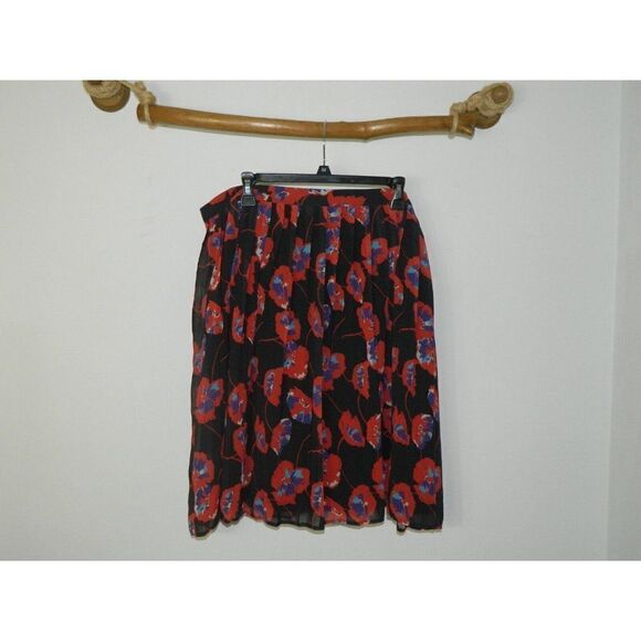 Modcloth Skirt Pleated Floral Poppy Print Chiffon Red Black A-Line Plus Size 2X - Picture 3 of 7